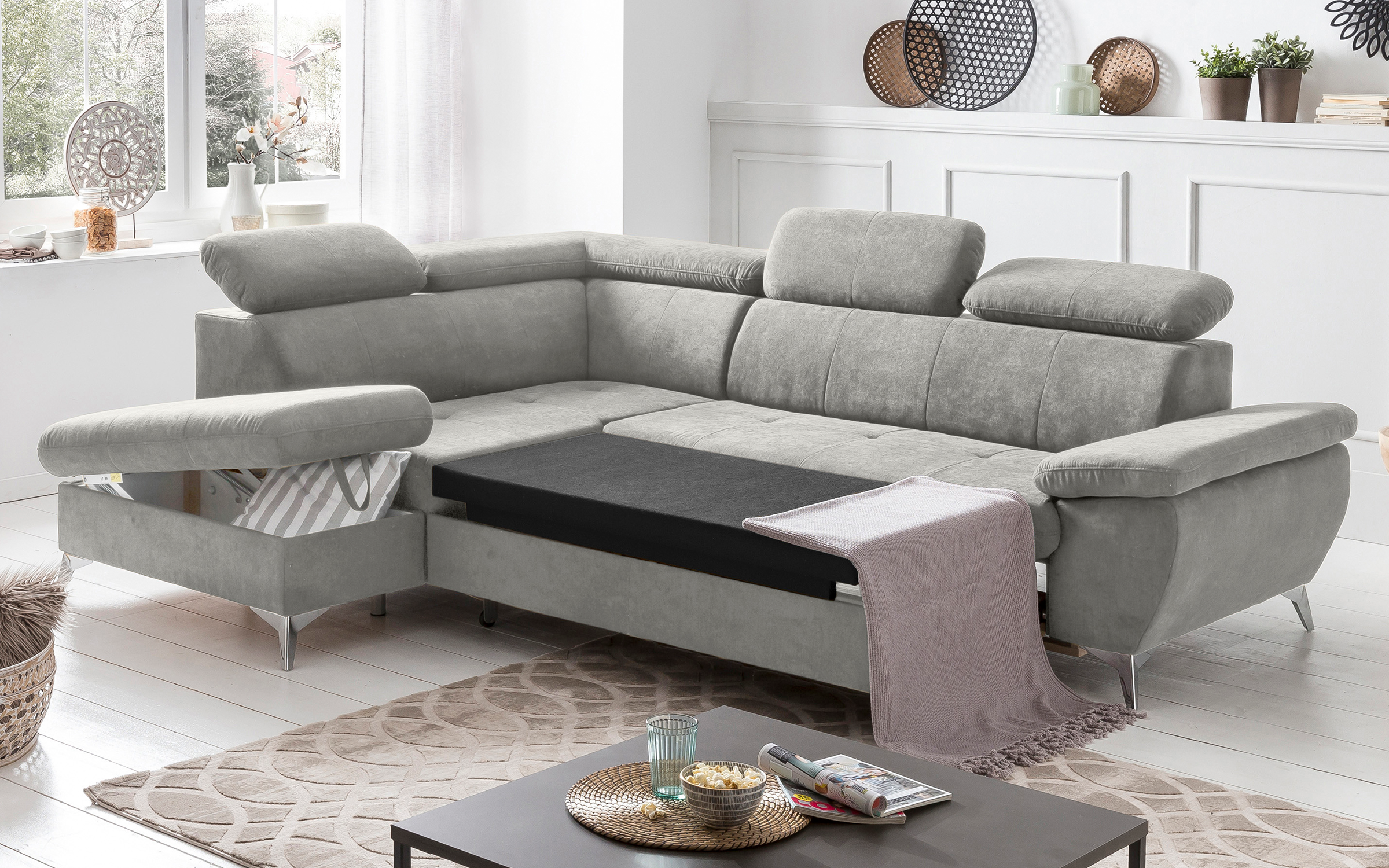 Extendable corner sofa Galaro, light grey  2